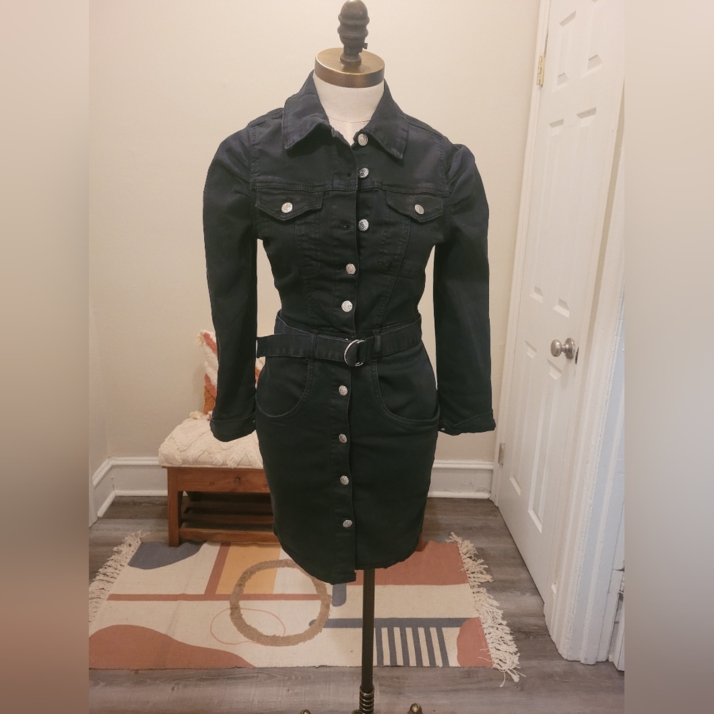 Belted denim dress